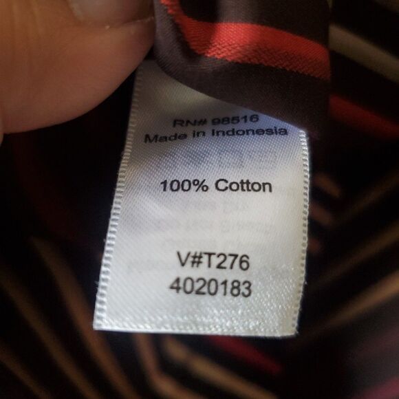 Coldwater Creek Blouse Size S 8 Brown Red Stripe No Iron Long Sleeve Button - Picture 14 of 15